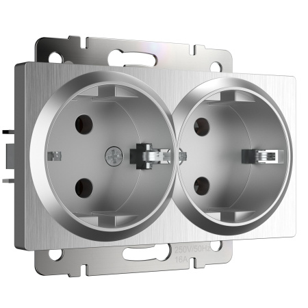 Встраиваемые механизмы розетка СУ 2-м с заземл. 16А серебряный рифленый IP20 Werkel