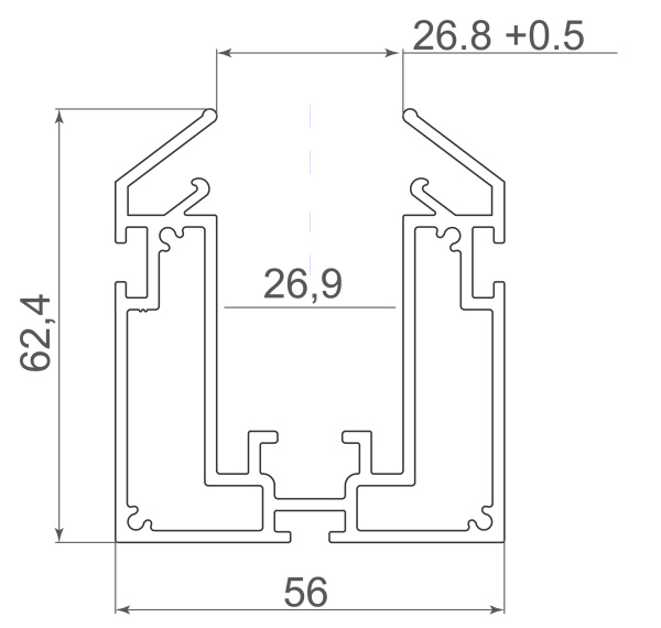 Donel встраиваемый алюминиевый профиль под натяжной потолок для серии Space Track, 62,5х56х2500,Серия:DN8ALE