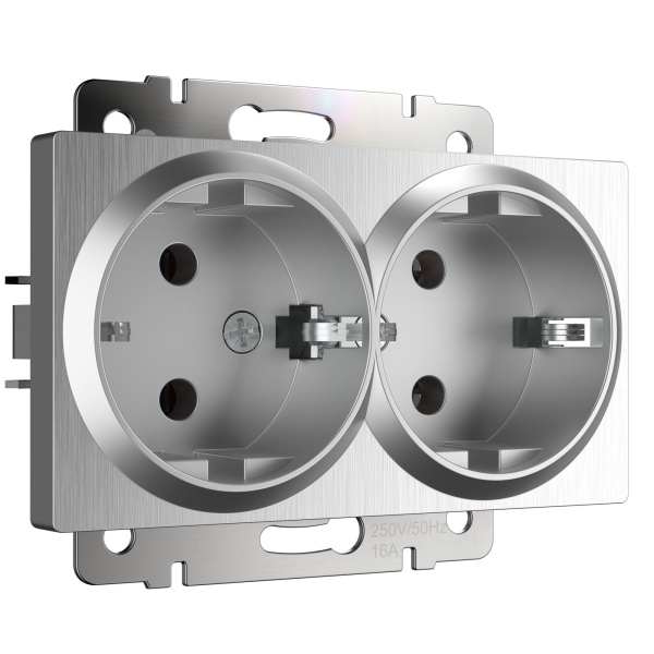 Встраиваемые механизмы розетка СУ 2-м с заземл. 16А серебряный рифленый IP20 Werkel