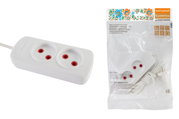 Удлинитель народный  УН2  2 гнезда, 7метров, б/з, ШВВП 2х0,75 мм2  6А/250В TDM