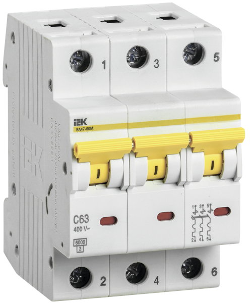 Выключатель автоматический ВА МОД ВА47-60M 3П 63А 6кА С IEK