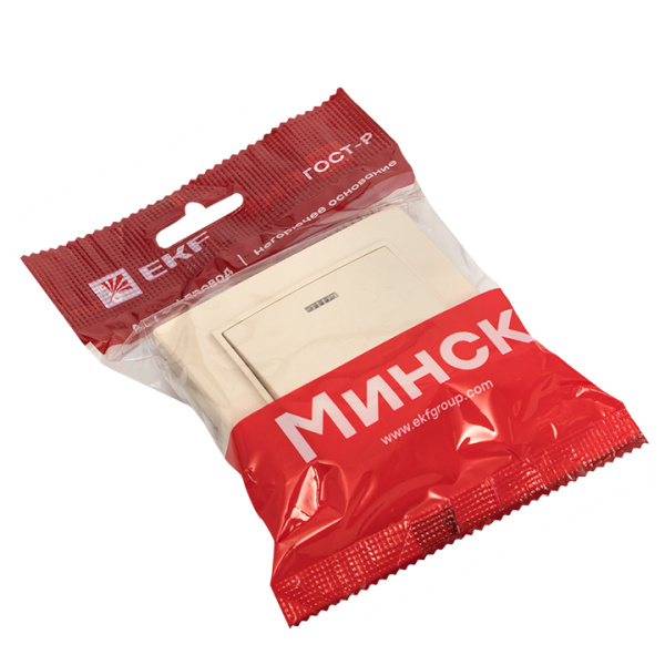 Минск Выключатель 1-кл, СП, , с индикатором 10А, бежевый EKF