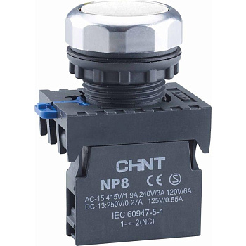 Кнопка упр. NP8-10BN/1 без подсветки, самовозв., белый, 1НО, IP65 (R) CHINT