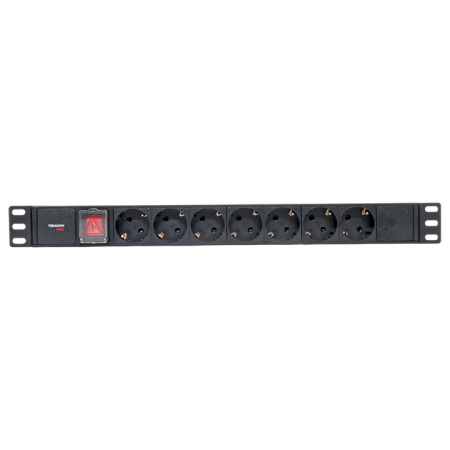 Блок розеток PDU TERACOM PRO 19" 1U 10А/250В 7 розеток Schuko с выключателем без шнура питания входной разъем C14 корпус алюминий черный EKF