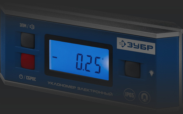 МИНИ уровень-уклономер электронный, IP65, Магнитный, Диапазон 0-90°, Точность ±0,05°, 3 кнопки, HOLD, Подсветка, Автоповорот, Профессионал ЗУБР