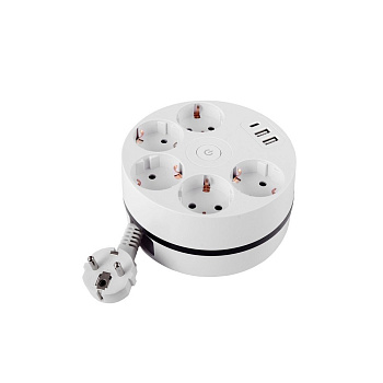 Удлинитель Power Wheel USB Extended 5 Euro 16А, 3 USB 2A+C с блоком 5В/3.4А, кабель 3,0м RocketSocket, цвет белый