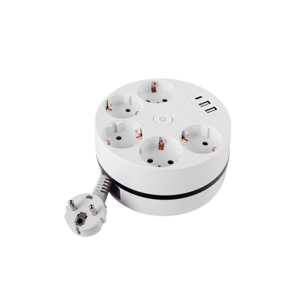Удлинитель Power Wheel USB Extended 5 Euro 16А, 3 USB 2A+C с блоком 5В/3.4А, кабель 3,0м RocketSocket, цвет белый