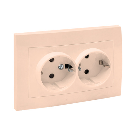 Валенсия Розетка 2-местная с/з 16А кремовая с защ, штор, EKF