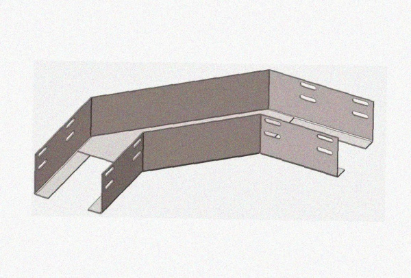 Лоток угловой замковый глухой КГЗГ 400х65-135 УХЛ1 поворот на 90, оцинкованный лист S1,5
