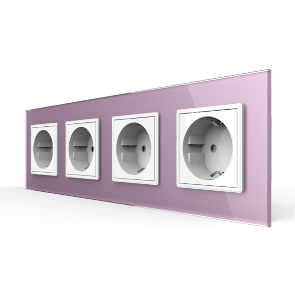 Розетка Livolo 4 поста Белая с розовой рамкой VL-C7C4EU-11/17
