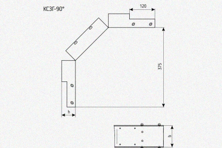 Лоток замковый глухой КСЗГ 200х50-90 (Rп300) УХЛ1 для поворота трассы вниз на 90, радиус поворота трассы 300 мм, горячее цинкование, S1,5