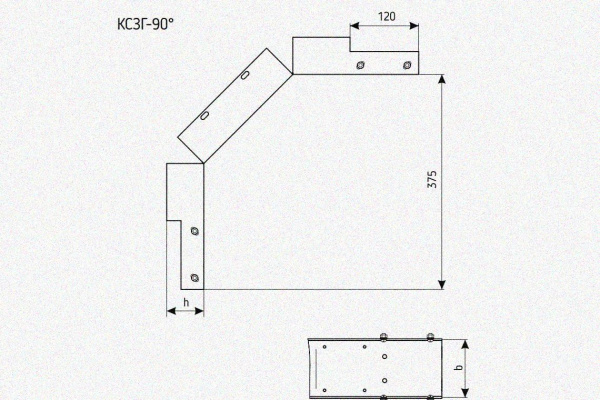 Лоток замковый глухой КСЗГ 200х50-90 (Rп300) УХЛ1 для поворота трассы вниз на 90, радиус поворота трассы 300 мм, горячее цинкование, S1,5