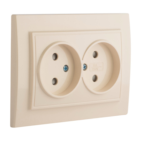 Минск Розетка 2-мест, СП б/з 10А бежевый с защ, штор, EKF