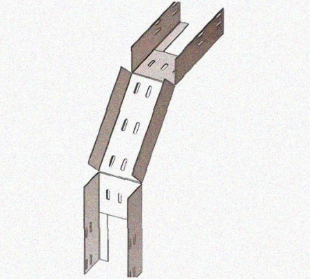 Лоток перфорированный КС 600х80-90 У3 для поворота трассы вниз на 90, окрашенный, S1,5