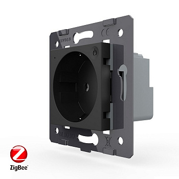 Розетка ZigBee (Wi-Fi) с з/з с защитными шторками 16A, цвет черный (механизм) Livolo