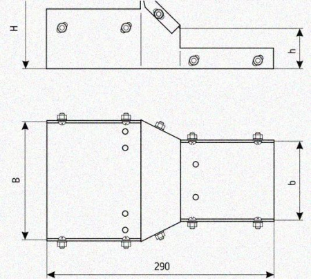 Лоток переходной замковый ЛПЗ 100х100-50х50 УХЛ1, горячее цинкование, S1,5