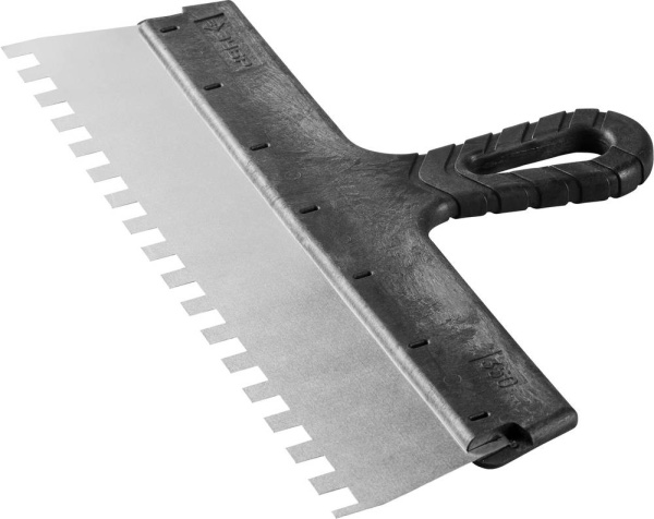 Шпатель "Мастер" ФАСАДНЫЙ, нержавеющее полотно, 350мм, зуб 10х10мм ЗУБР