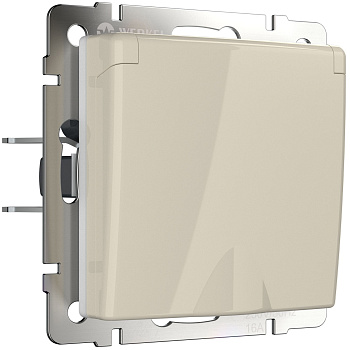 Розетка влагозащ. с зазем. с защит. крышкой и шторками (слоновая кость) СУ IP44 Werkel