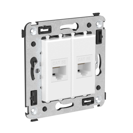 Компьютерная розетка RJ-45 без шторки в стену, кат.5е двойная, "Avanti", "Белое облако" DKC