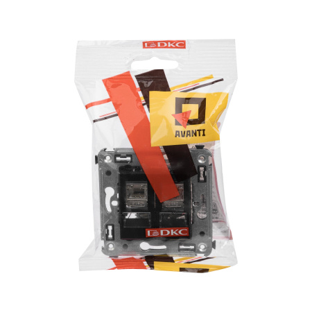 Компьютерная розетка RJ-45 в стену, кат.6 двойнаяэкранированная,"Avanti", "Черный квадрат" DKC