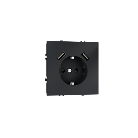 Розетка встраиваемая Voltum S70 с заземлением и защитными шторками, 16А, с USB, A+A, (графит)