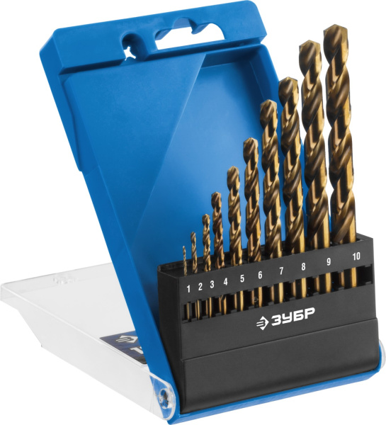КОБАЛЬТ 10шт(1-10мм), Набор сверл по металлу, сталь Р6М5К5, класс А ЗУБР