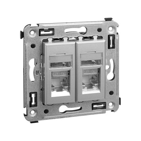 Компьютерная розетка RJ-45 в стену, кат.5e двойная экранированная,"Avanti", "Закаленная сталь" DKC