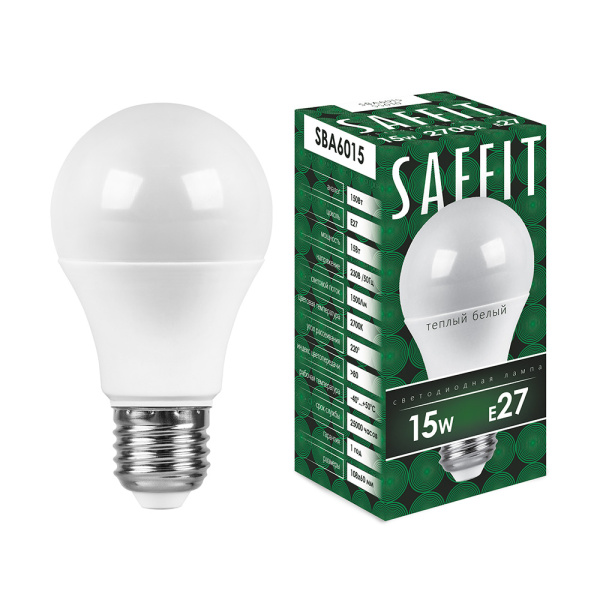 Лампа светодиодная SAFFIT SBA6015 Шар E27 15W 2700K Лампа светодиодная SAFFIT SBA6015 Шар E27 15W 2700K