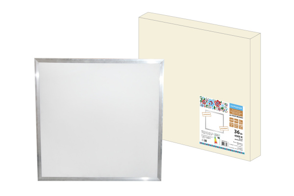 Ультратонкая светодиодная панель ЛП 02 595х595, 2800 лм 36 Вт 6500 К хром, без драйвера, Народная