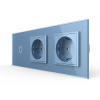 Сенсорный выключатель комбинированный на 1 линию 2 розетки 3 модуля Синий Livolo