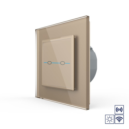 Сенсорный импульсный радиоуправляемый выключатель Quadro сухой контакт 2 клавиши Золотой Livolo