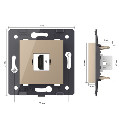 Розетка 1 пост HDMI 2.0, цвет золотой (механизм) Livolo