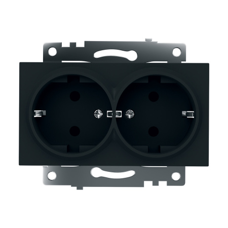 Розетка 2-местная с/з (механизм), STEKKER GLS16-7114-05, 250В, 16А с защитной шторкой, серия Катрин, черный