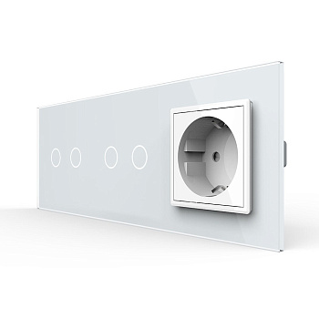 Сенсорный выключатель комбинированный на 4 линии 1 розетка 3 модуля Белый Livolo