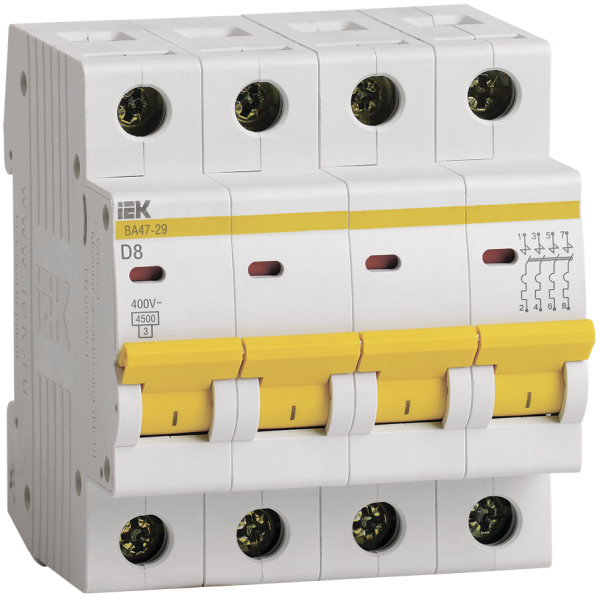 Выключатель автоматический ВА МОД ВА47-29 4П 8А 4,5кА D IEK