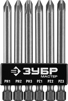 Набор : Биты длинные "МХ-6", CR-V ЗУБР