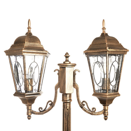 Светильник садово-парковый Feron PL157 шестигранный, столб 2*60W E27 230V, черное золото