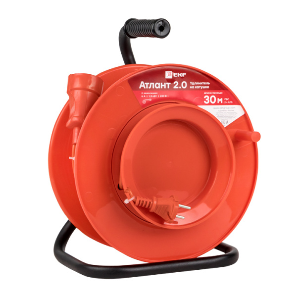 Удлинитель на катушке "Атлант 2,0" 1 гнездо 30м без заземления ПВС 2*1 10А/2,2кВт PROxima EKF