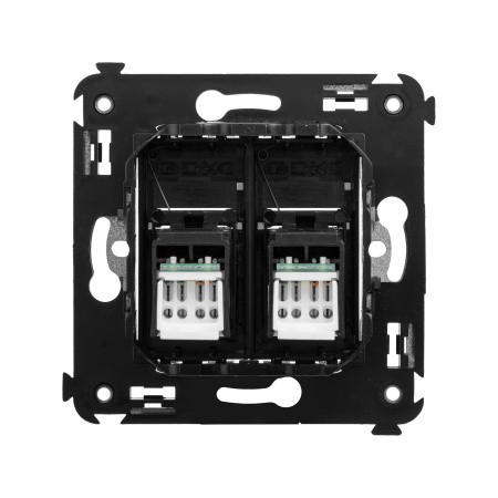 Компьютерная розетка RJ-45 в стену, кат.6 двойная,"Avanti", "Черный квадрат" DKC