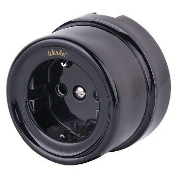 Werkel Розетка  накладная 1 местная с заземлением керамика Ретро 16А Черный IP20 Werkel