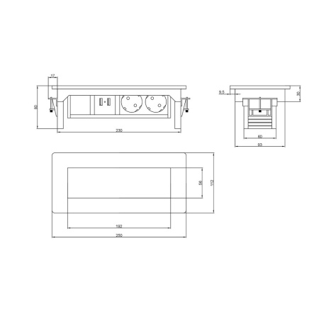 Розетка горизонтальная выдвижная 2EU + 2USB, кабель 2м, RocketSocket