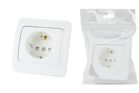 Розетка 2П+З 16А c защитными шторками белая "Валдай" (пром. упаковка)TDM