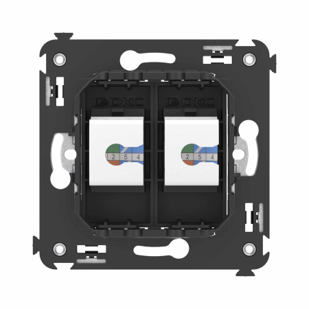 Компьютерная розетка RJ-45 без шторки в стену, кат.6А двойная, "Avanti", "Черный матовый" DKC