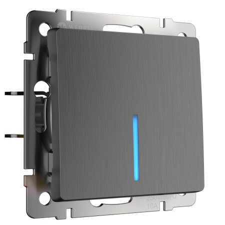 Встраиваемые механизмы Выключатель СУ 1 кл. с подсветкой 10А графит рифленый IP20 Werkel