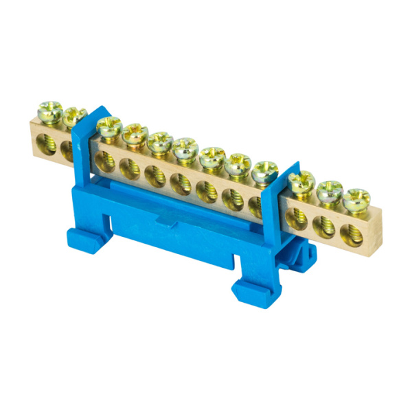 Шина "0" N (6х9мм) 12 отверстий латунь синий изолятор тип "Стойка" на DIN-рейку розничный стикер PROxima EKF