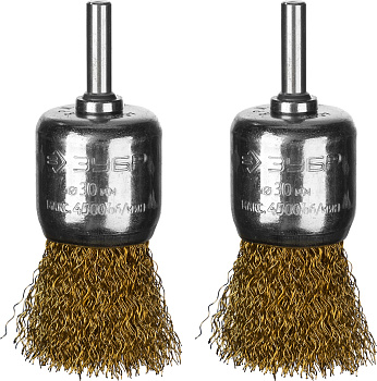 Профессионал. Набор щеток кистевых для дрели, витая стальная латунированная проволока 0,3мм, 30мм, 2шт ЗУБР