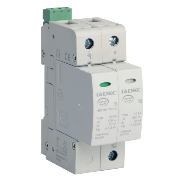 УЗИП, класс II, 2-полюсный, L-N-PE, 40кА, удаленный контроль DKC