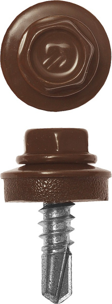 Саморезы СКМ кровельные, RAL 8017 шоколадно-коричневый, 25 х 5.5 мм, 420 шт, для металлических конструкций, Профессионал ЗУБР