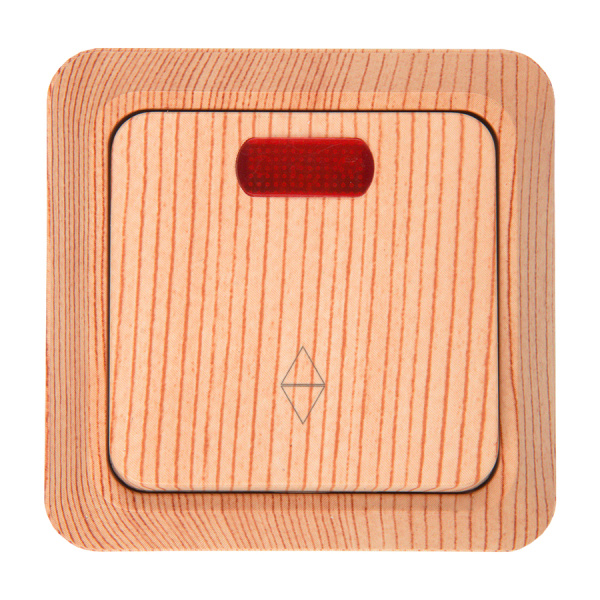 Выключатель (переключатель) на 2 напр-я 1-кл. откр. установки, с подсветкой IP20 10А, сосна, "Альфа" General