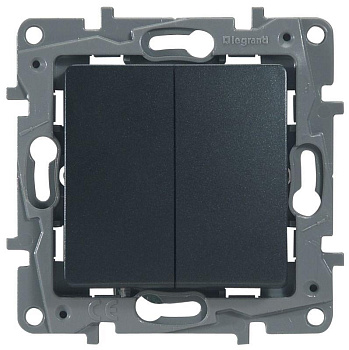 Переключатель двухклавишный антрацит 10A 250В Legrand Etika